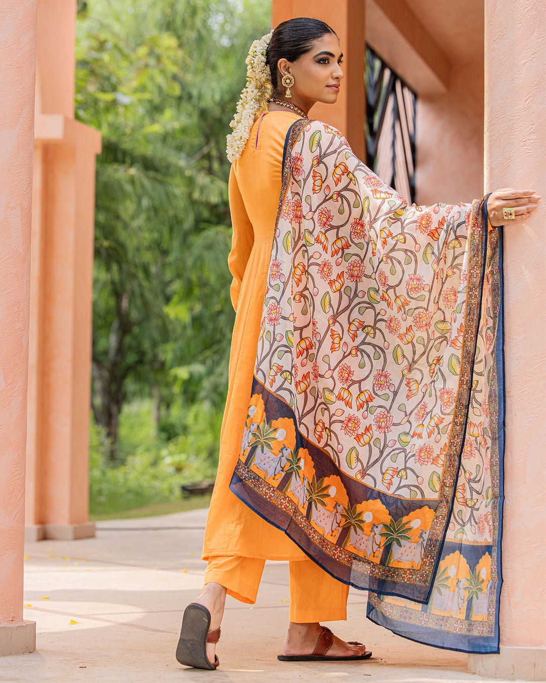 Orange & Green Kalamkari Suit Set