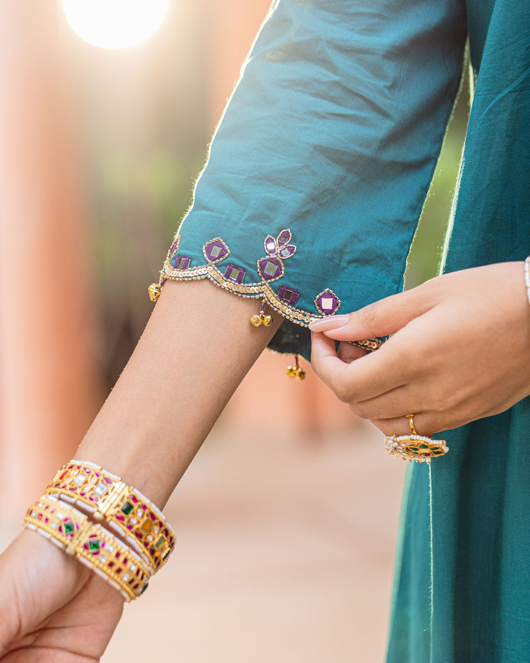 Sea Green Mirror A-line Kurta Set