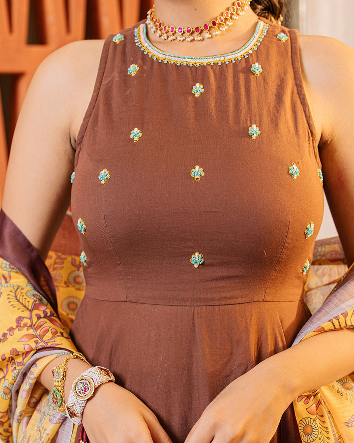Brown & Mustard Kalamkari Suit
