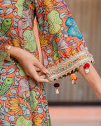 Orange Floral Muslin Suit Set