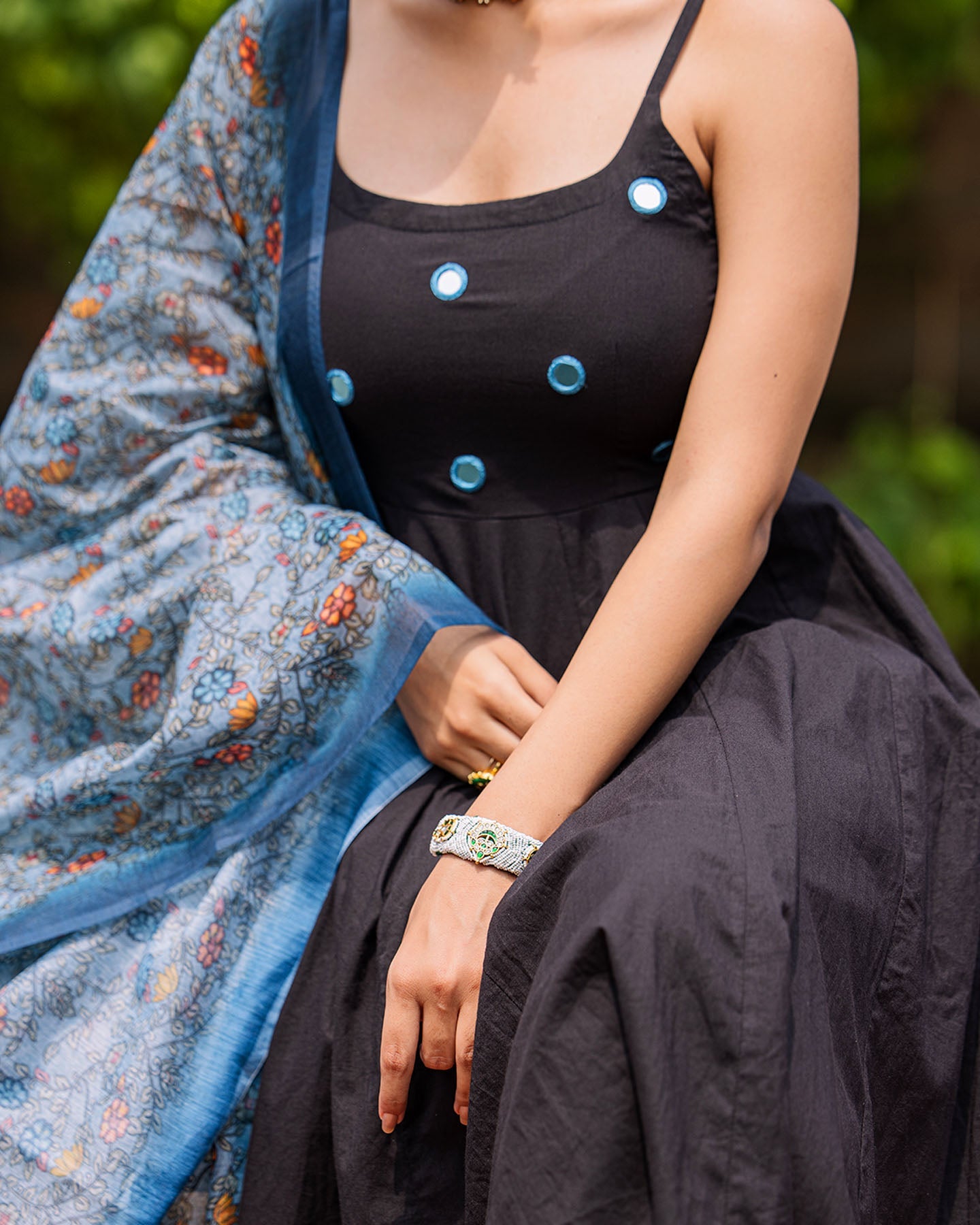 Black Suit & Blue Kalamkari Dupatta