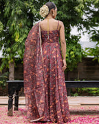 Brown Floral Muslin Suit Set
