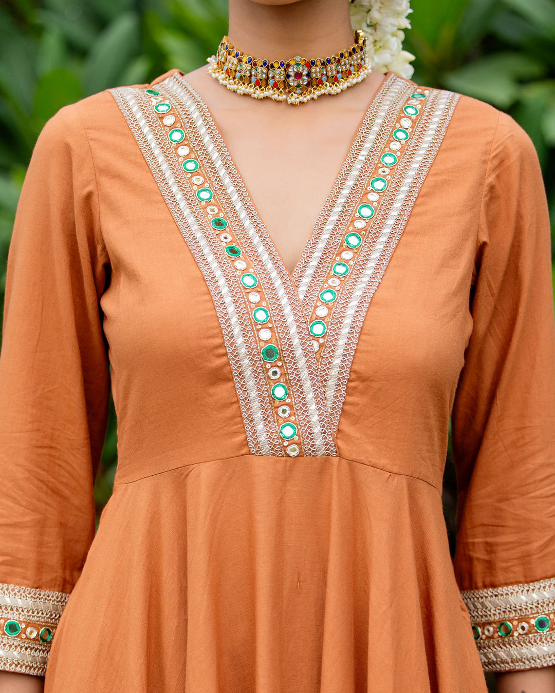 Rust Brown Mirror Work Kurta Set