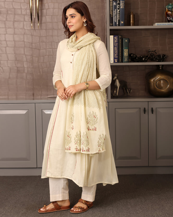 OFF-WHITE A-LINE KURTA-DUPATTA SET
