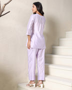 V-Neck Lilac Chanderi Co-ord Set