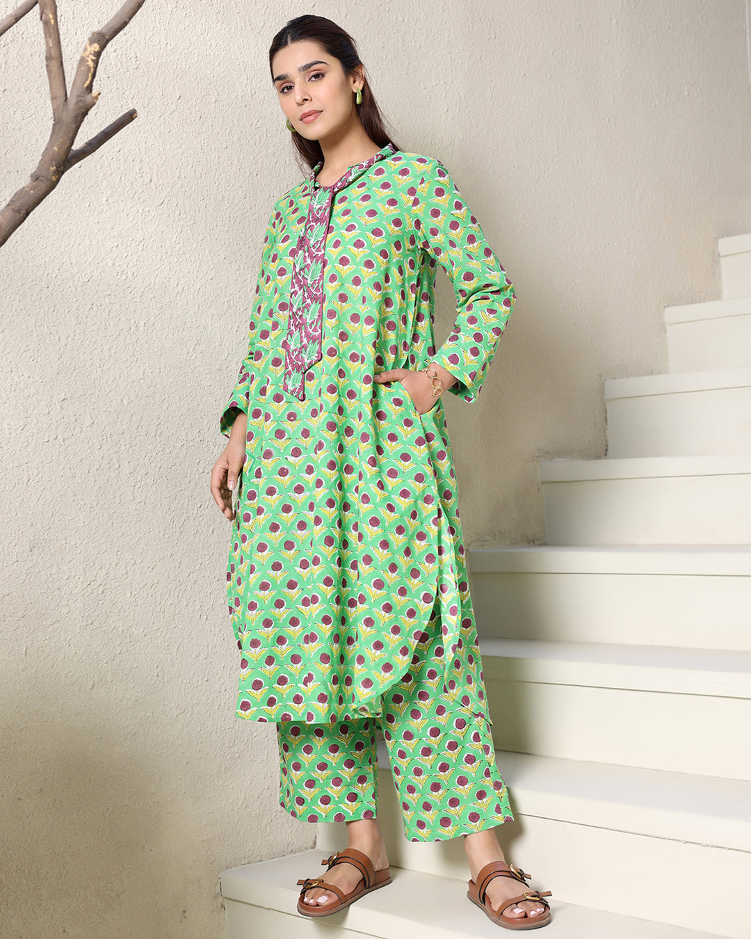 MINT GREEN FLORAL KURTA SET