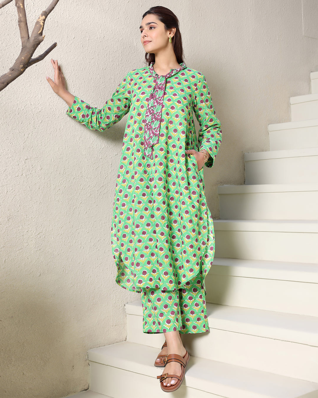 MINT GREEN FLORAL KURTA SET