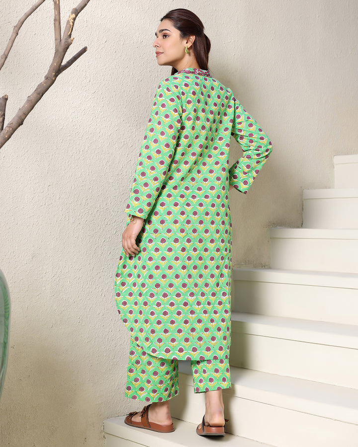 MINT GREEN FLORAL KURTA SET