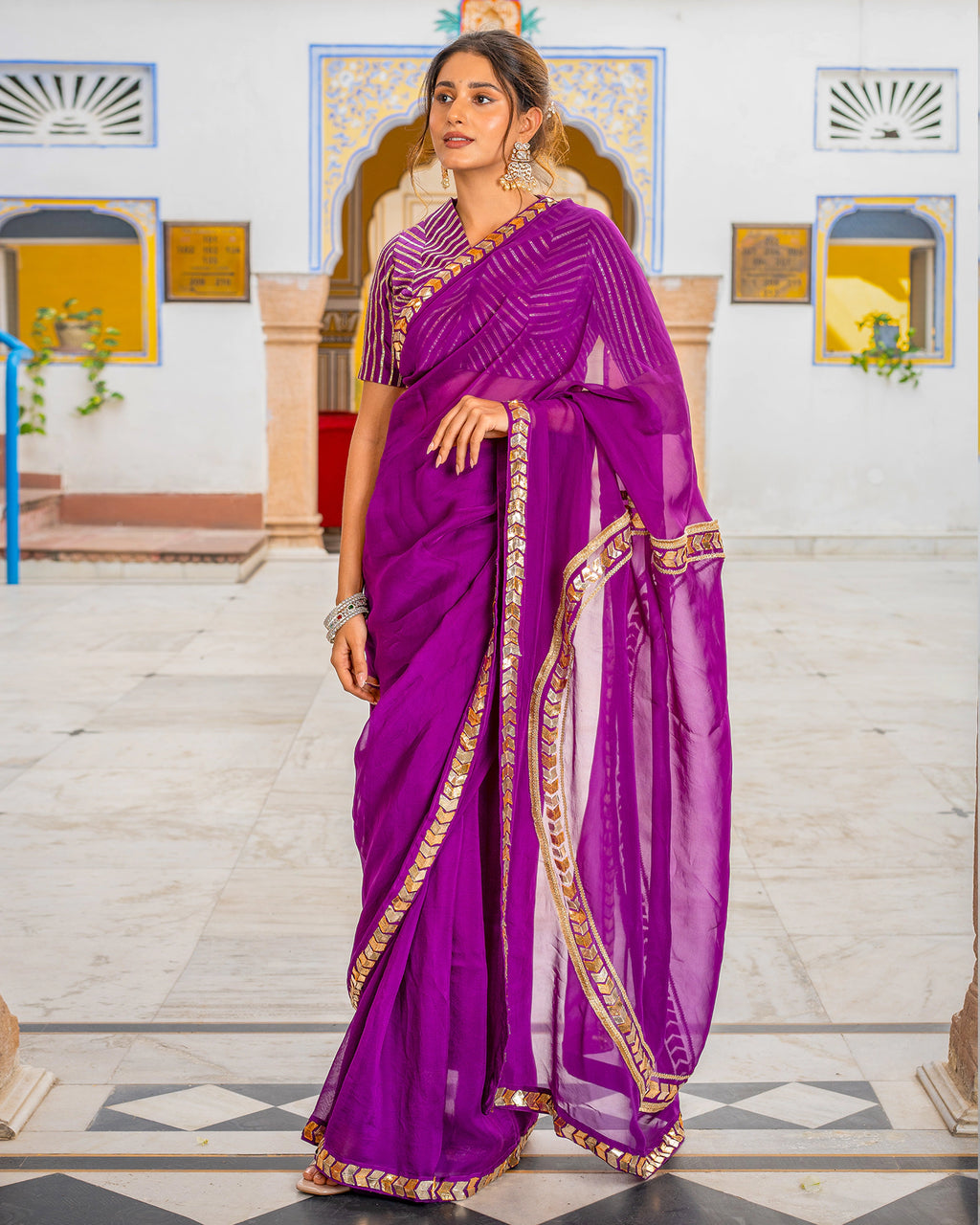 Contrast Blouse Concept Violet Handloom Silk Saree