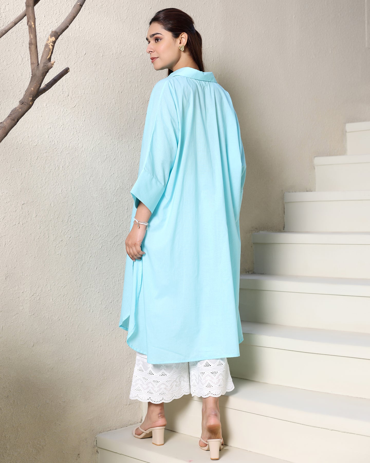 A-line Sky Blue Cotton Kurta