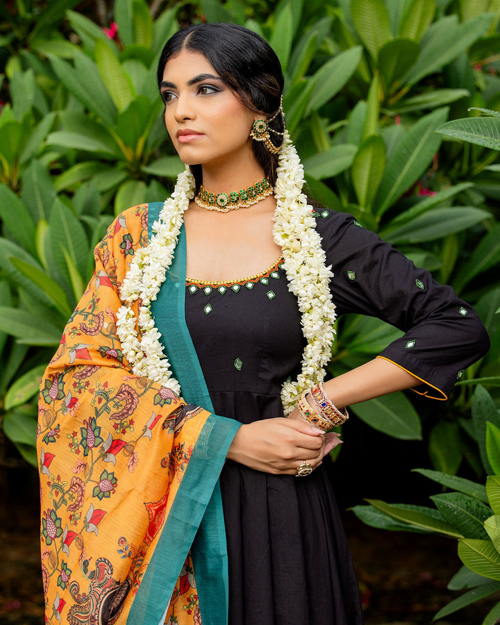 Black Anarkali cotton suit set
