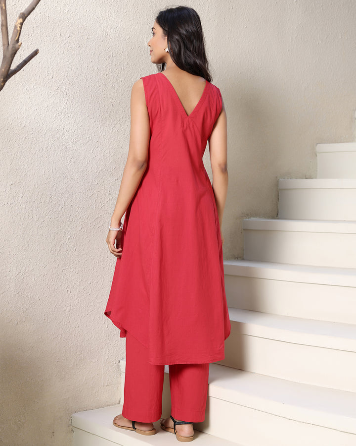 Hot Red High-low Kurta Set