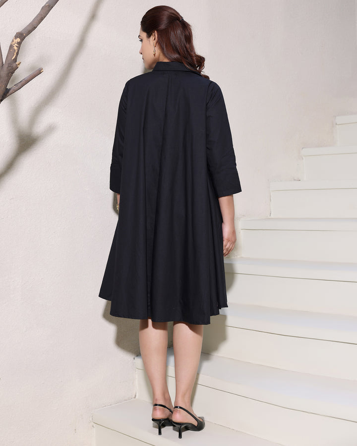 Classic Black Poplin Shirt Dress