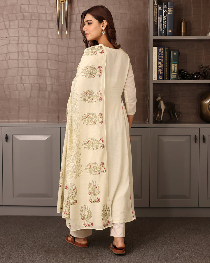 OFF-WHITE A-LINE KURTA-DUPATTA SET