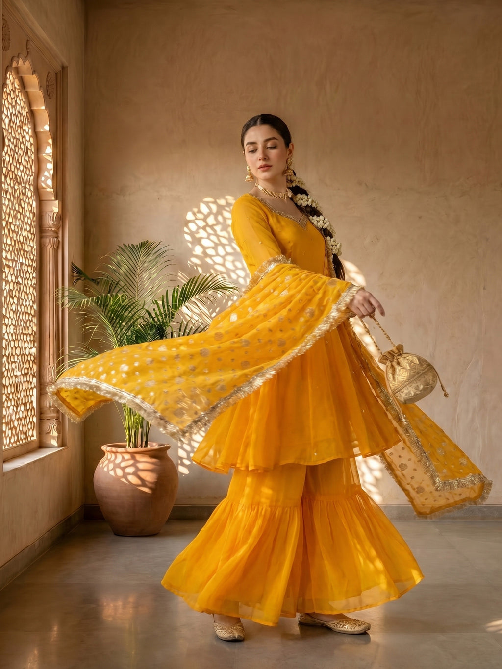 Golden Aura Sharara Suit Set