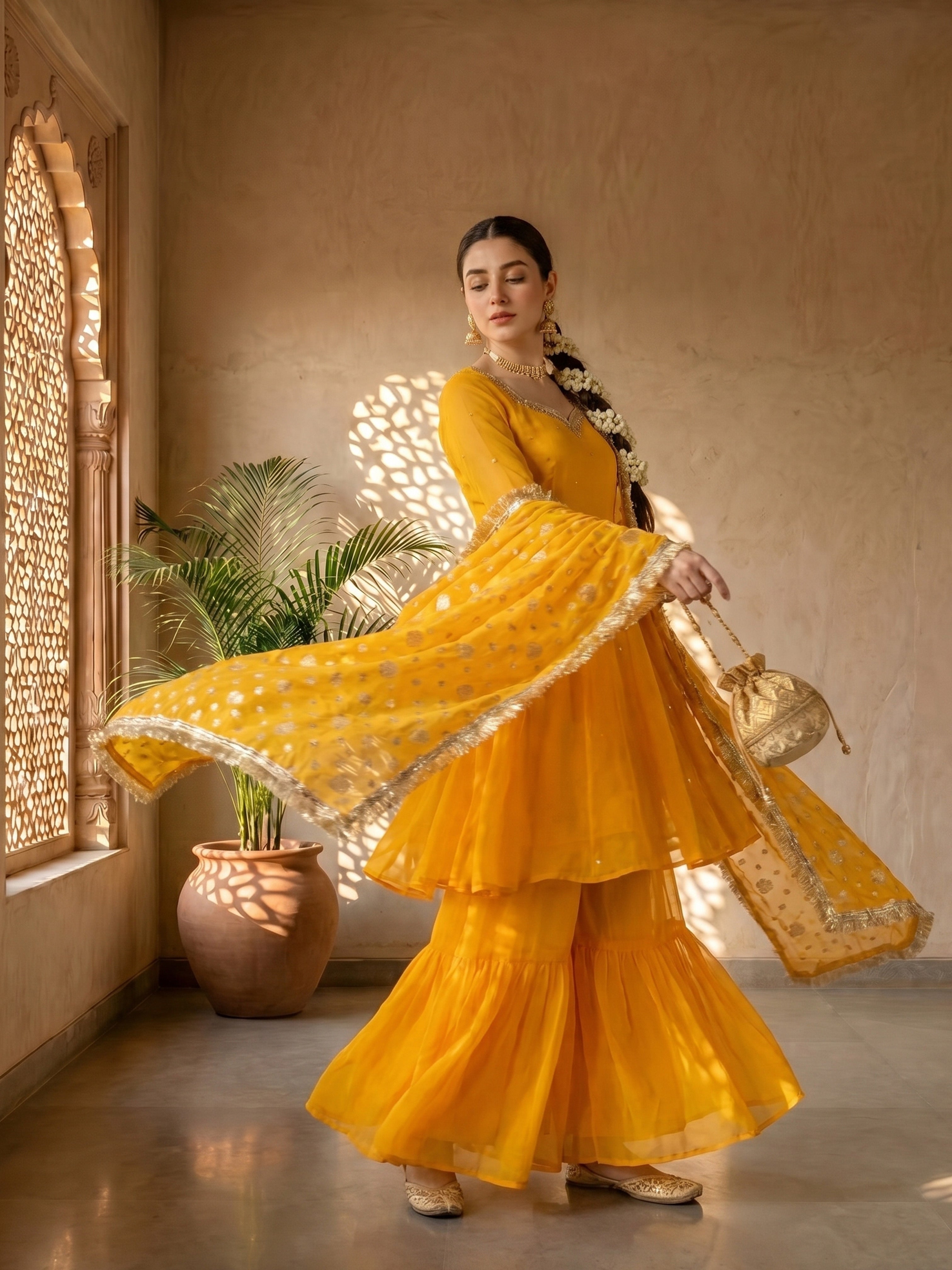 Golden Aura Sharara Suit Set