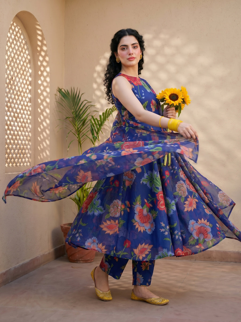 Midnight Bloom Anarkali Suit Set