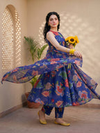 Midnight Bloom Anarkali Suit Set
