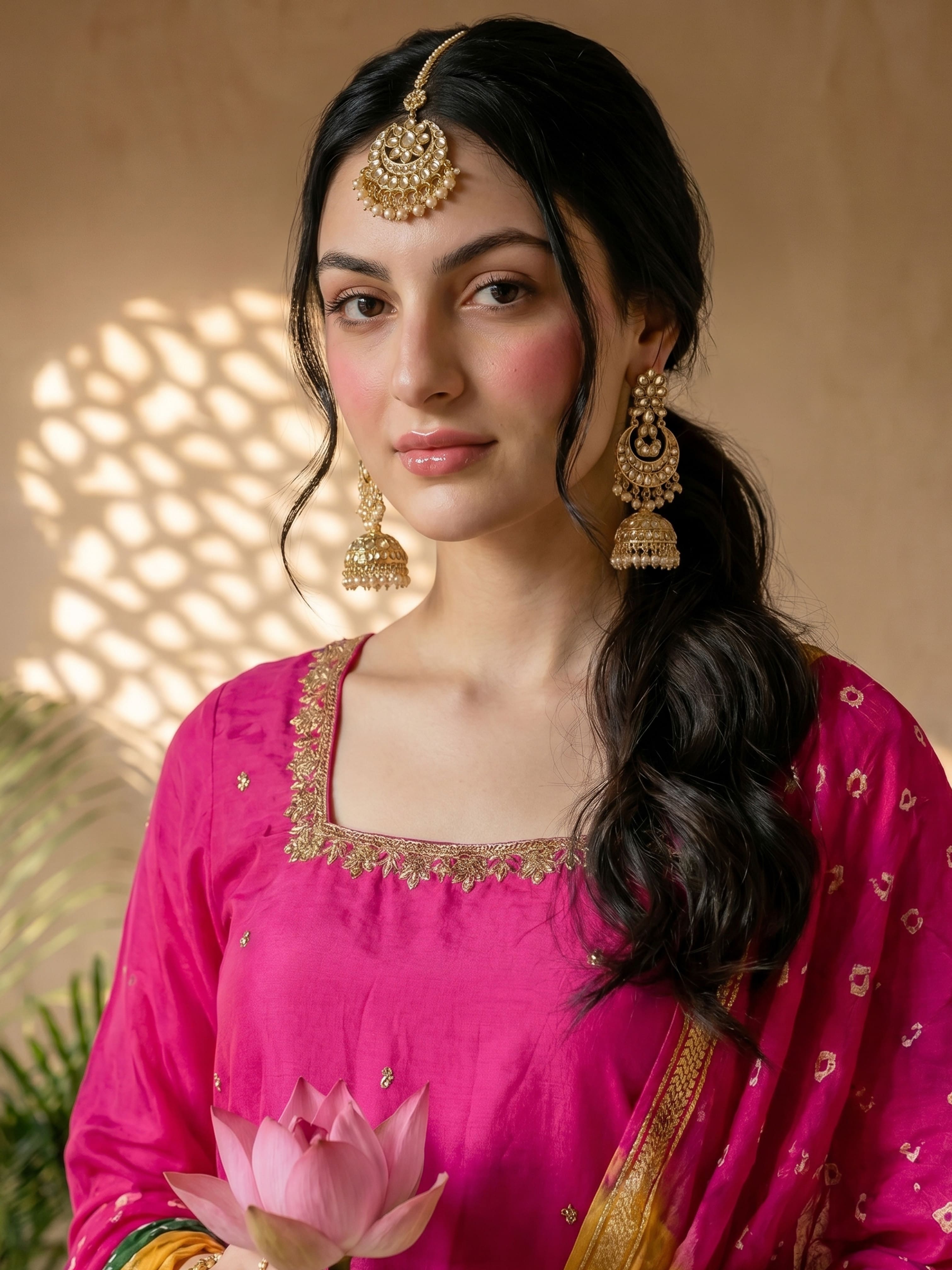 THE FUCHSIA BANDHANI BLOOM SUIT SET