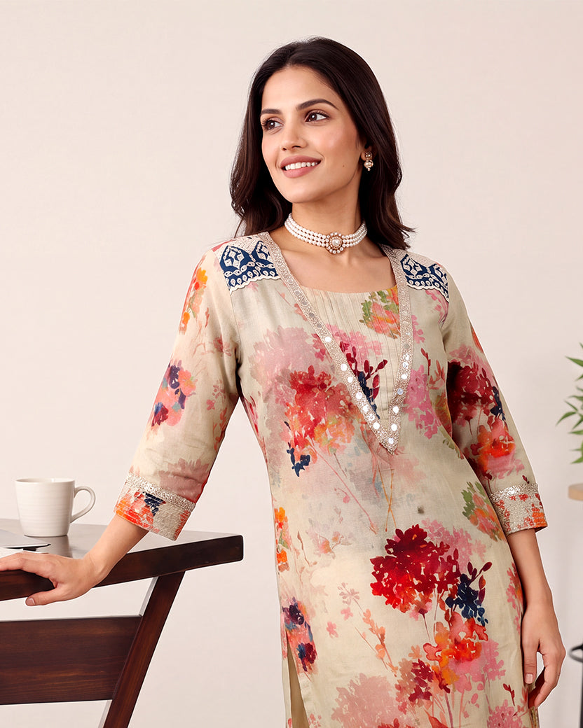 MINT FLOWER KURTA SET