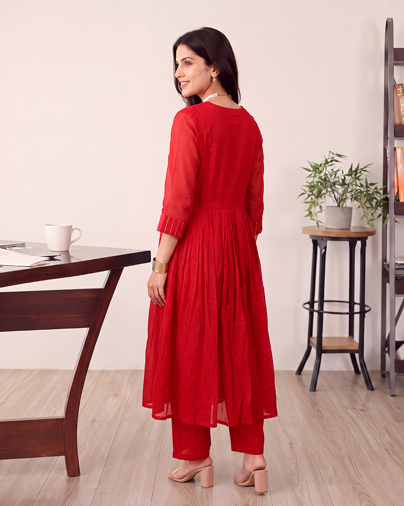 RED DORIA KURTA SET