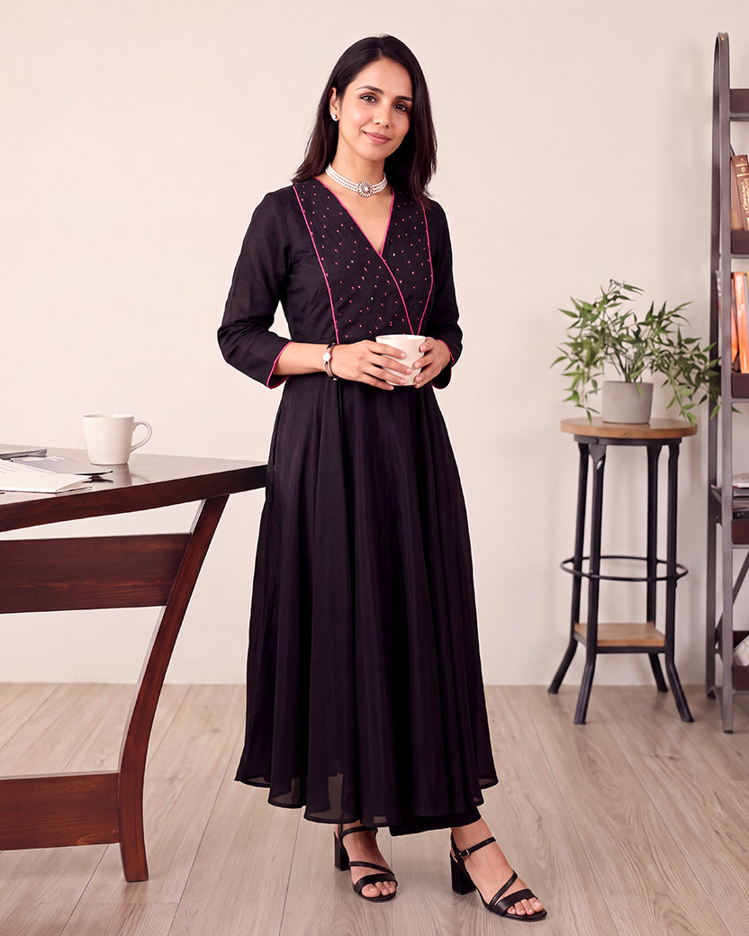 BLACK RED LINE KURTA SET