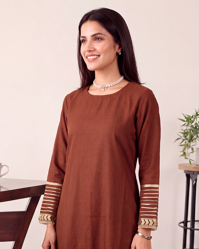 CHANDERI BROWN KURTA SET