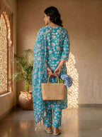 Turquoise Bloom Cotton Suit Set