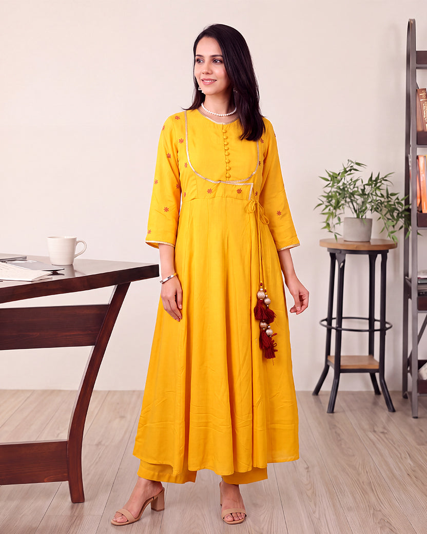 MUSTARD ROUND KALIDAAR SET