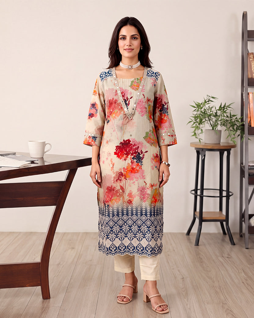 MINT FLOWER KURTA SET