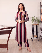 STRIPED BROWN KURTA SET
