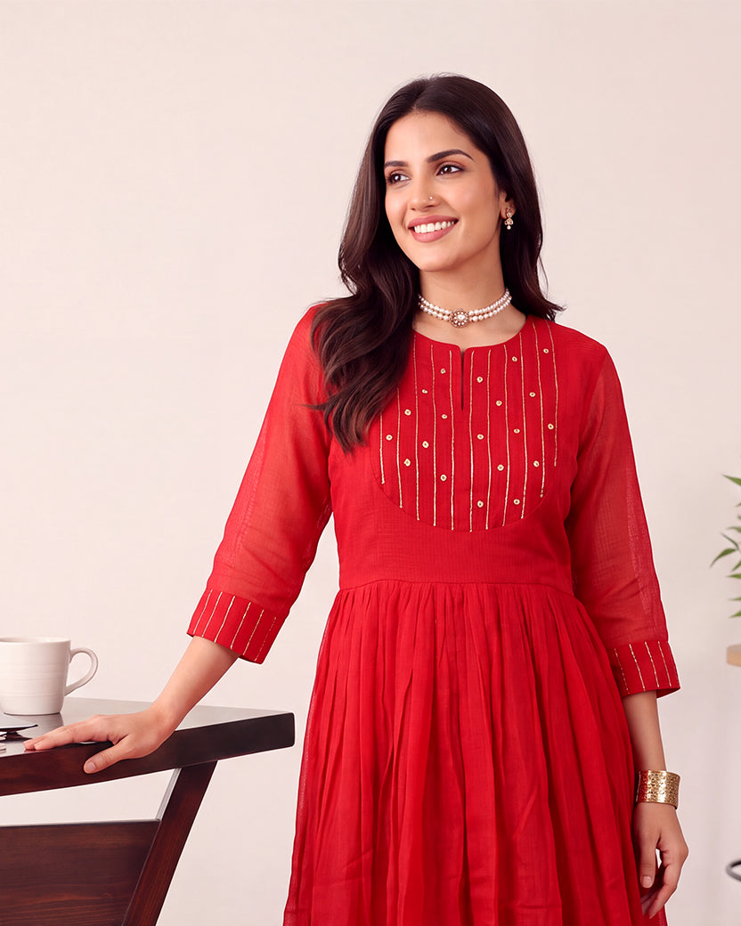 RED DORIA KURTA SET