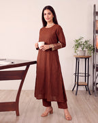 CHANDERI BROWN KURTA SET