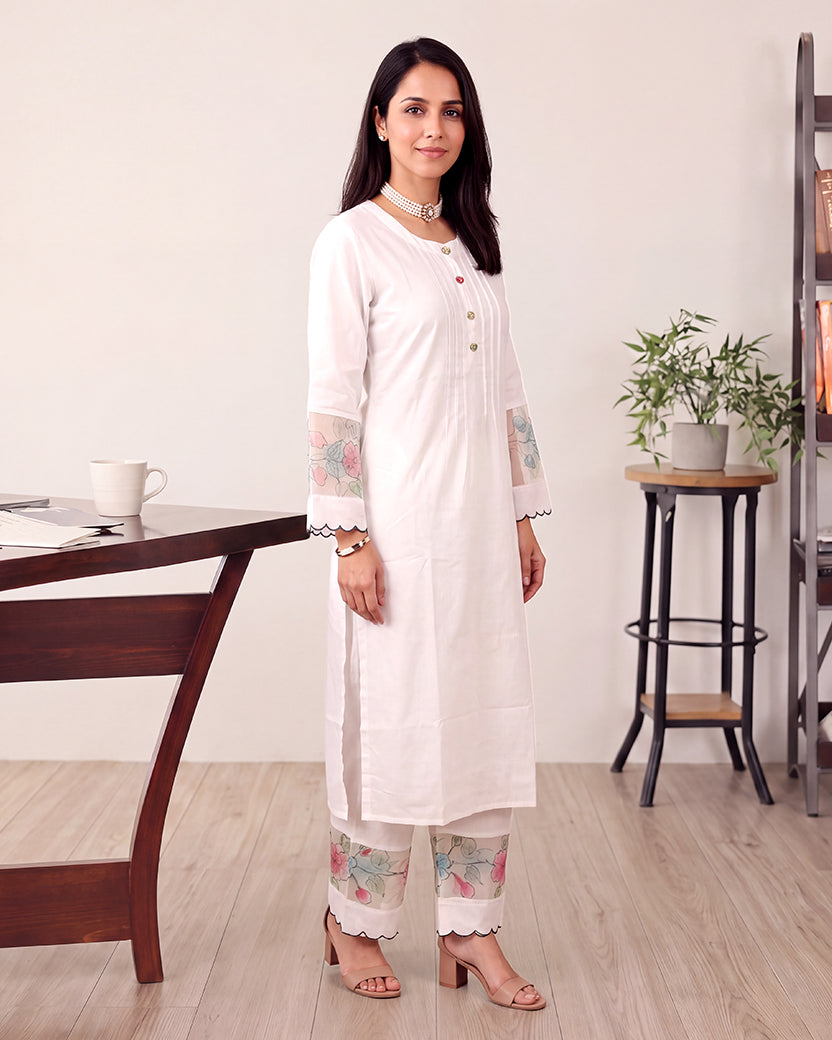 WHITE EMBROIDERY SPACE KURTA SET