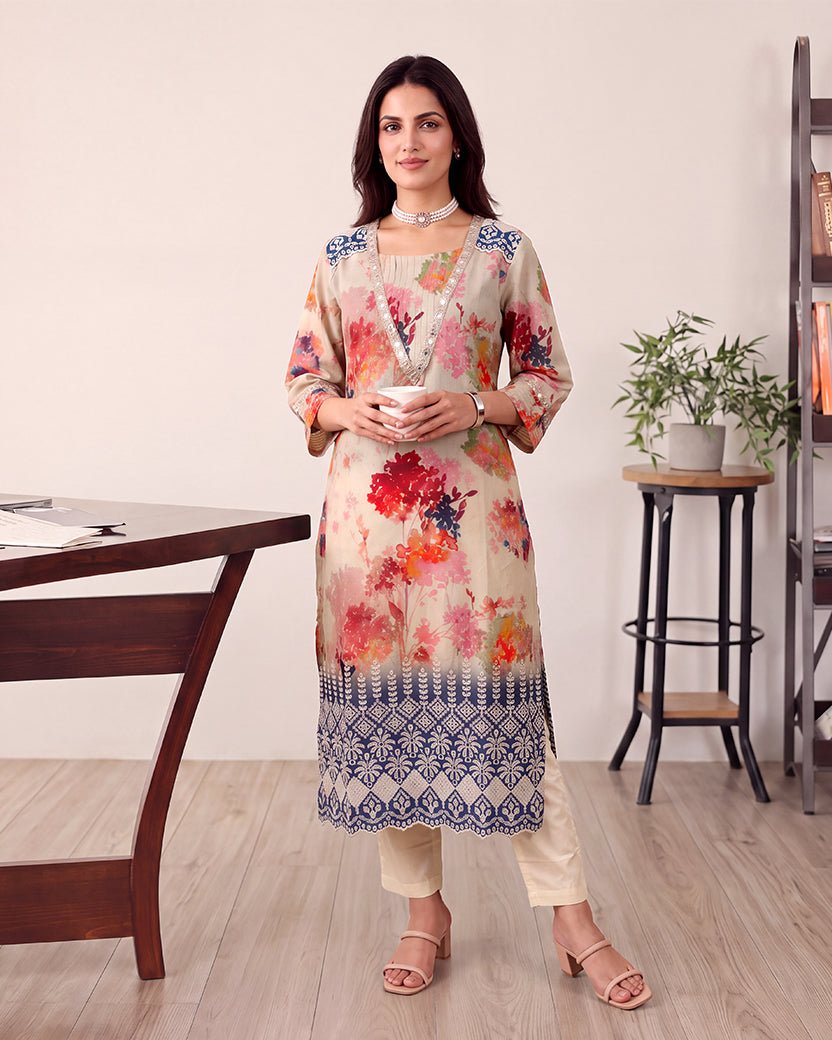 MINT FLOWER KURTA SET