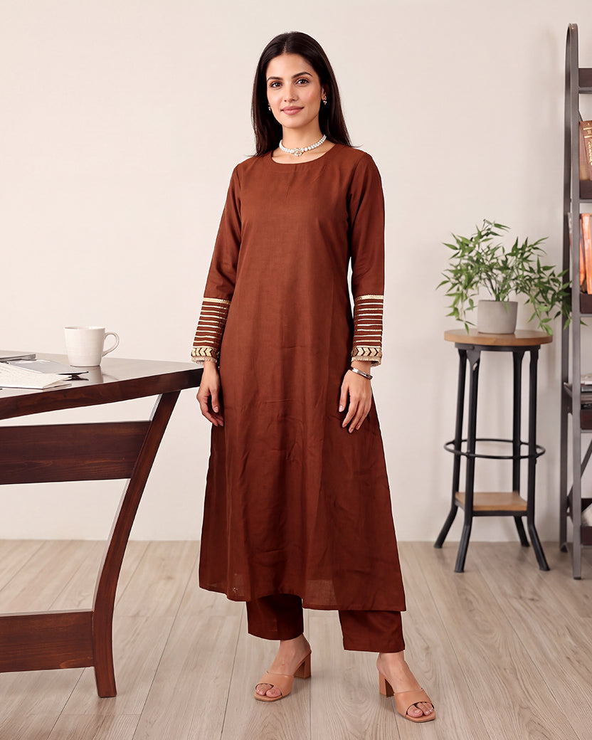CHANDERI BROWN KURTA SET