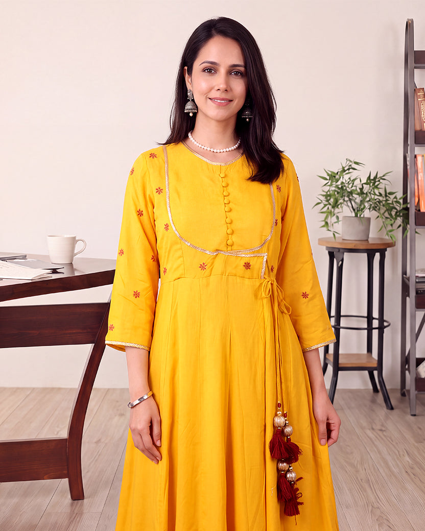 MUSTARD ROUND KALIDAAR SET