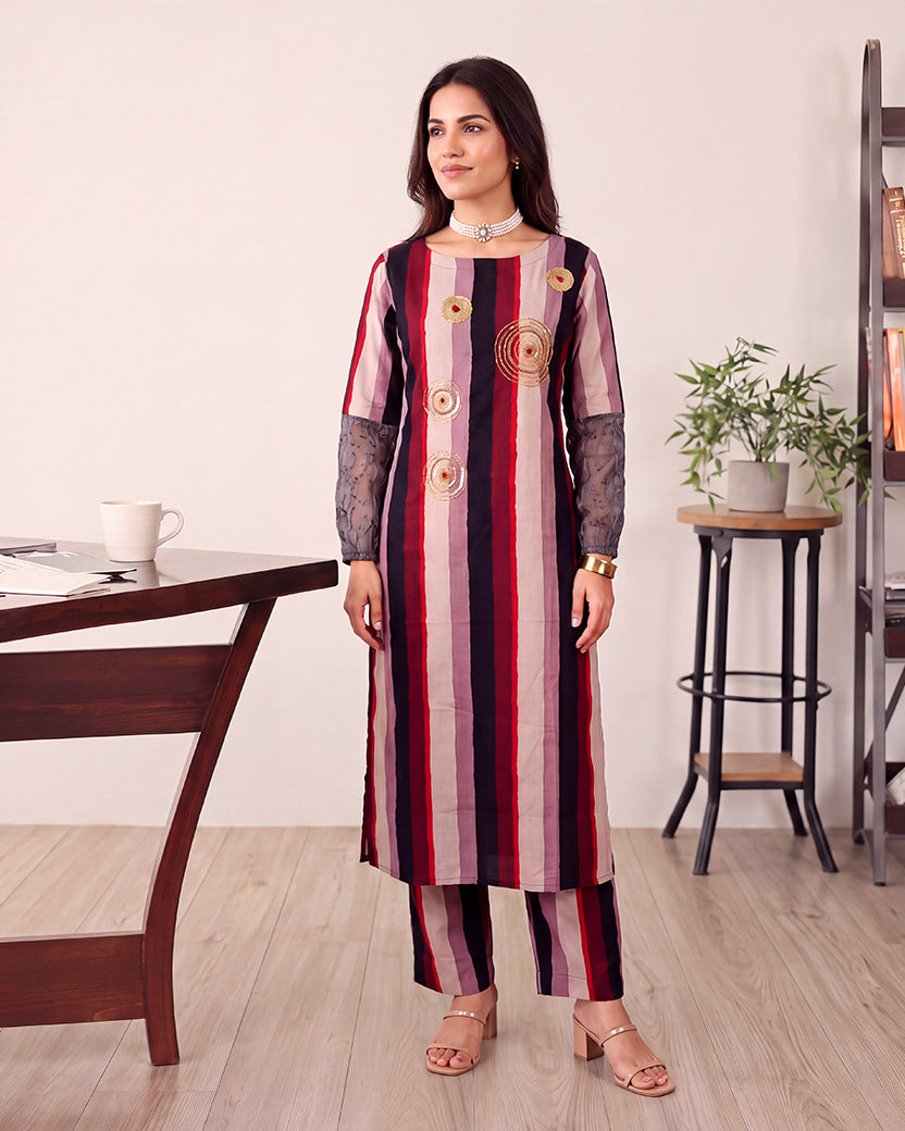 STRIPED BROWN KURTA SET