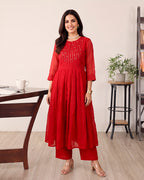 RED DORIA KURTA SET
