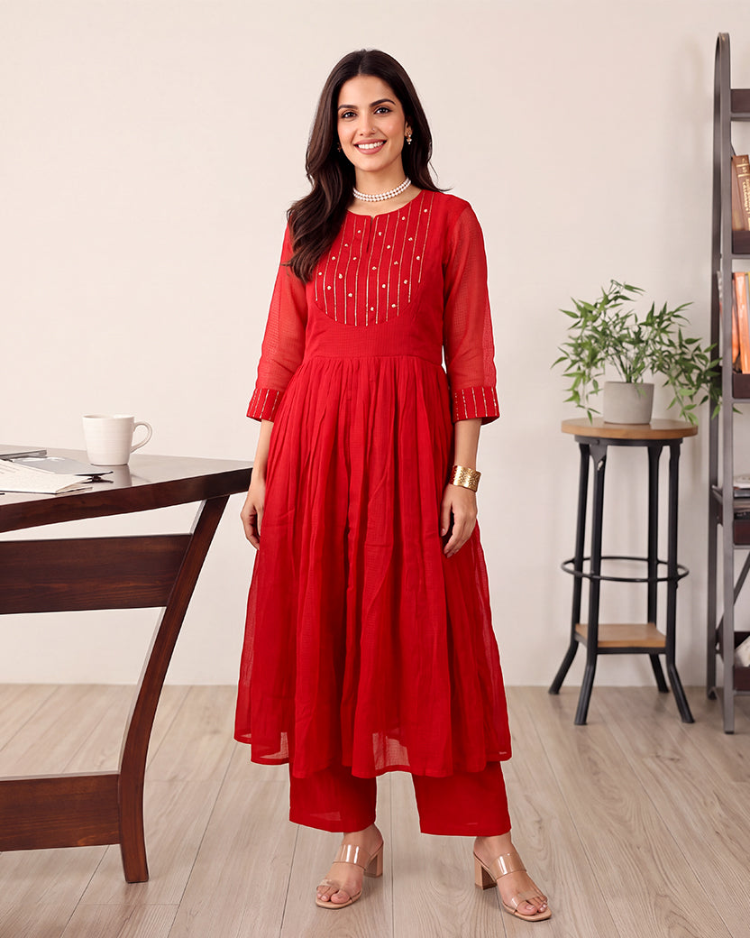 RED DORIA KURTA SET