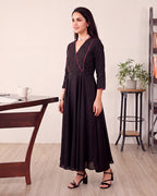 BLACK RED LINE KURTA SET