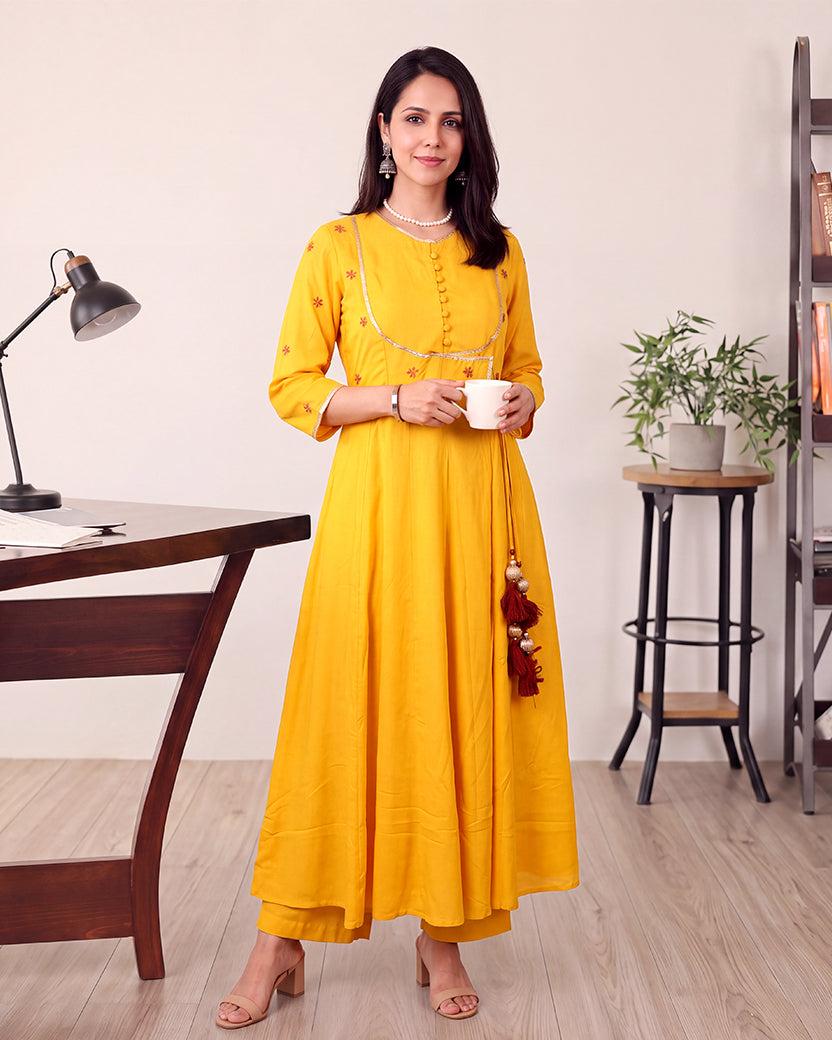 MUSTARD ROUND KALIDAAR SET