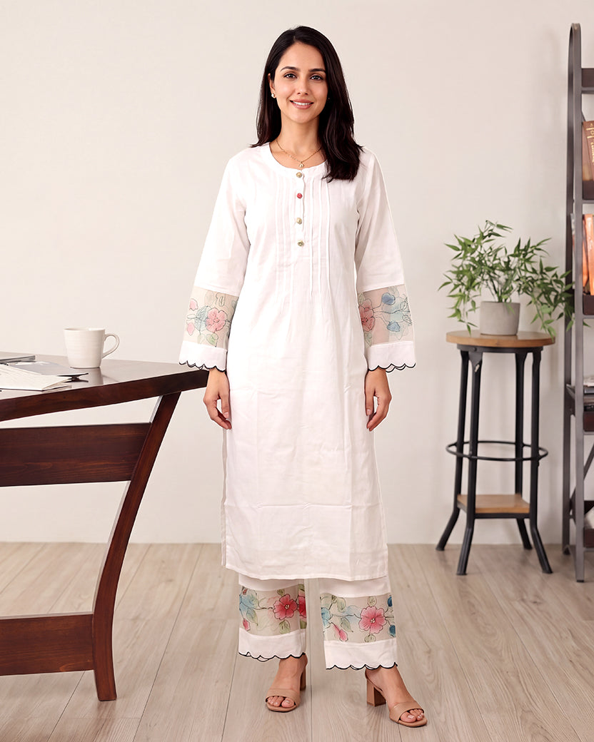 WHITE EMBROIDERY SPACE KURTA SET