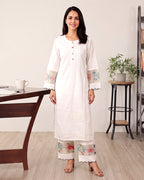WHITE EMBROIDERY SPACE KURTA SET
