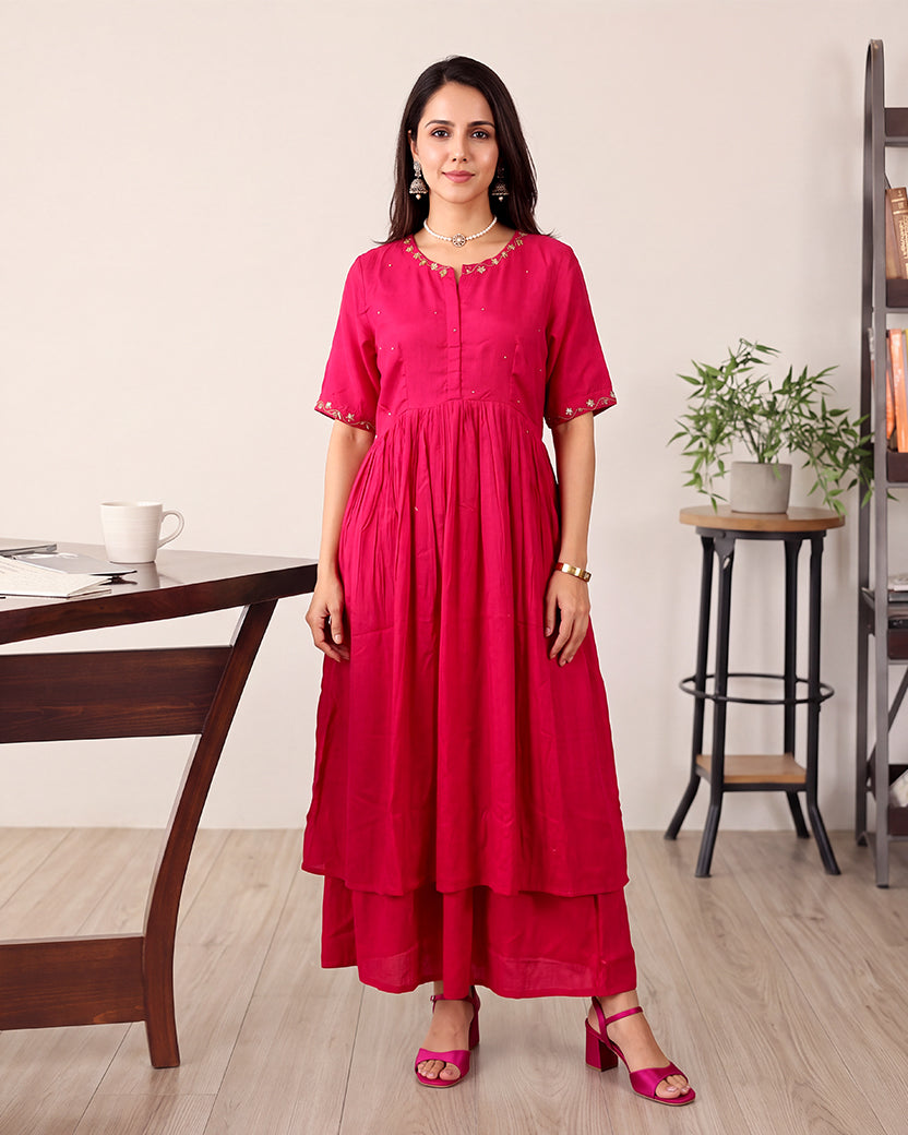 MAROON ANARKALI KURTA SET