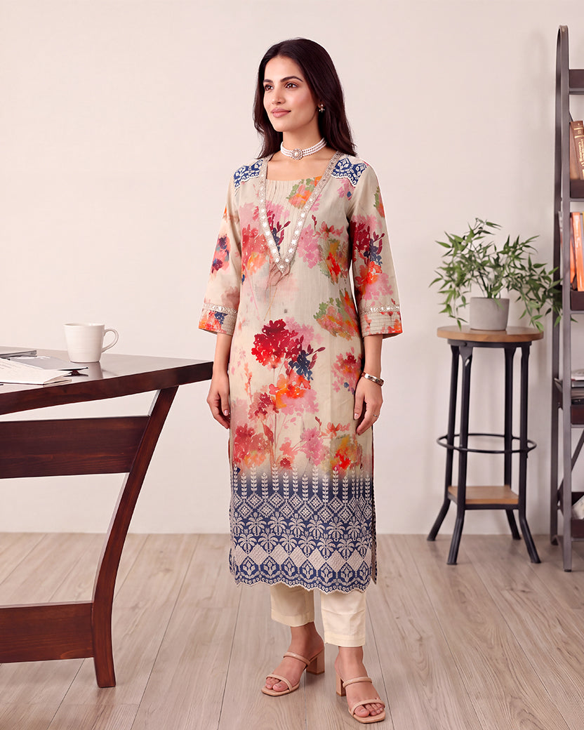 MINT FLOWER KURTA SET