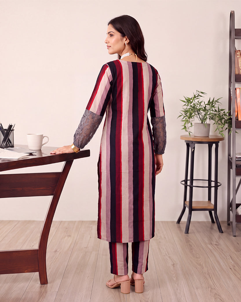 STRIPED BROWN KURTA SET