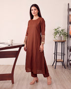 CHANDERI BROWN KURTA SET