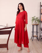 RED DORIA KURTA SET