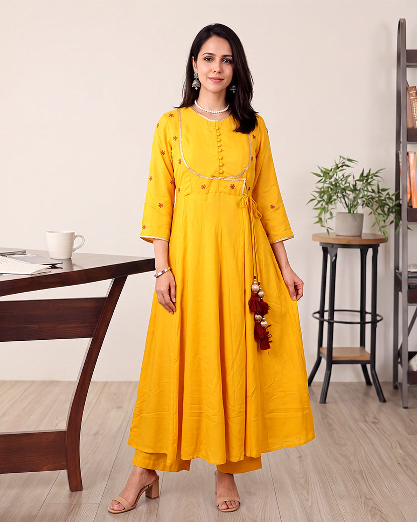 MUSTARD ROUND KALIDAAR SET